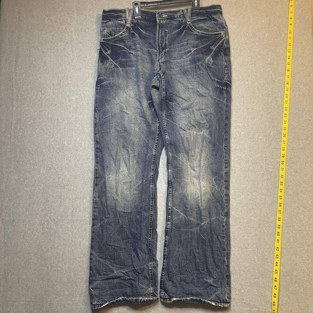 Artful Dodger Jeans Denim Straight Medium Wash Blue Embroidered Mid Rise Men